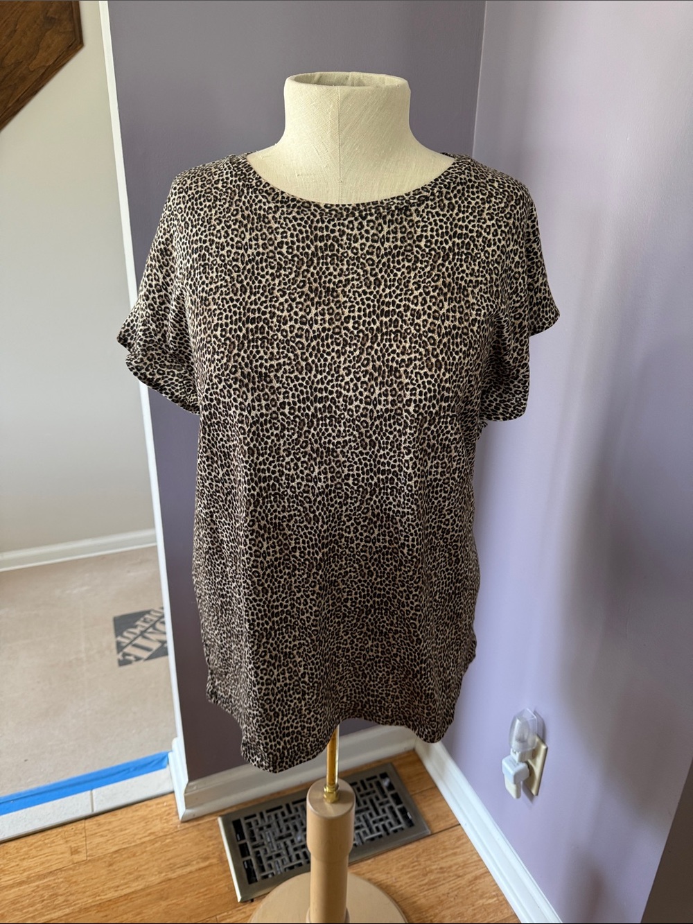 Michael Kors Leopard-Print Short Sleeve Tee - Beige and Black